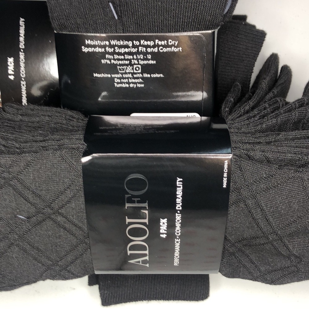 ADOLFO NWT Men’s Black Dress Socks Patterns 4 Pack Fits Shoes size 61/2-12